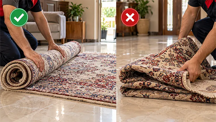 نحوه صحیح جمع کردن فرش در تحویل به قالیشویی